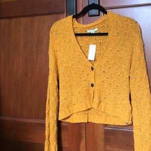 Mustard American Eagle cropped cartigan